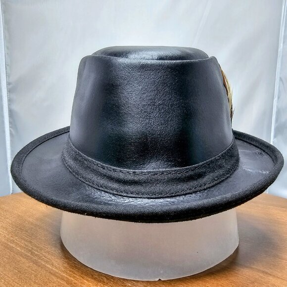 Soho Trilby Black Leather Fedora Hat | American Hat Makers | NWT | Small 6 7/8 - Picture 6 of 8